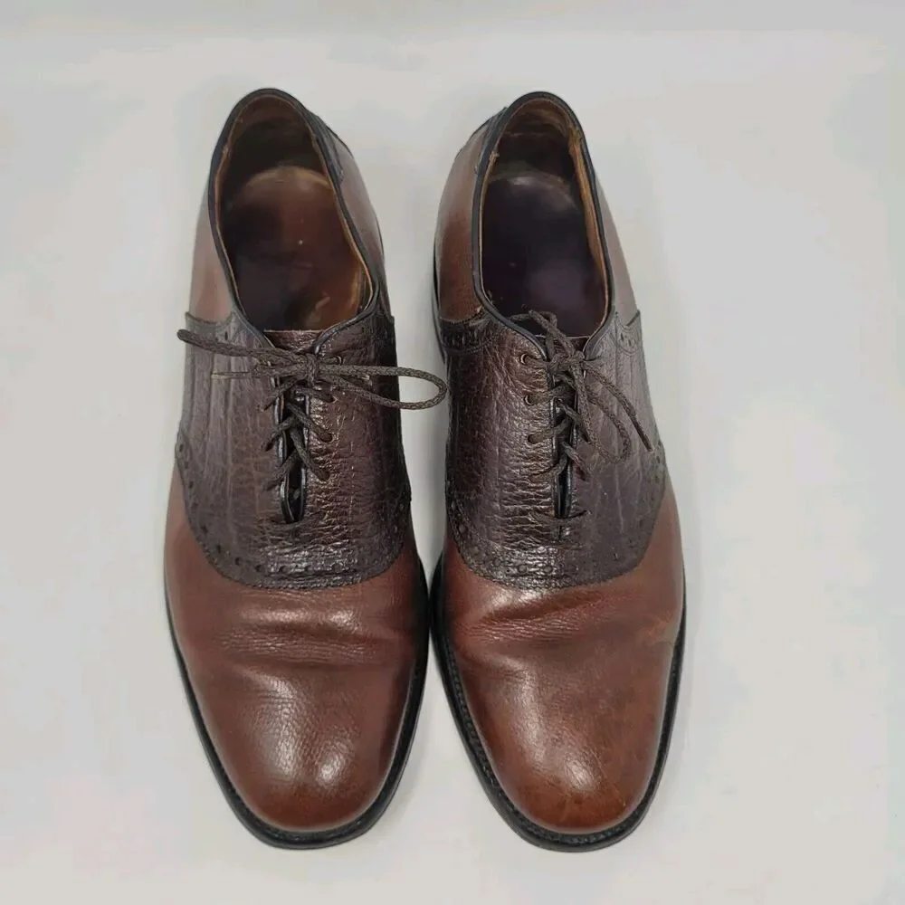 Allen Edmonds Shoes Men 9C Brown Wildebeest Leather Saddle Polo Dress USA Exotic